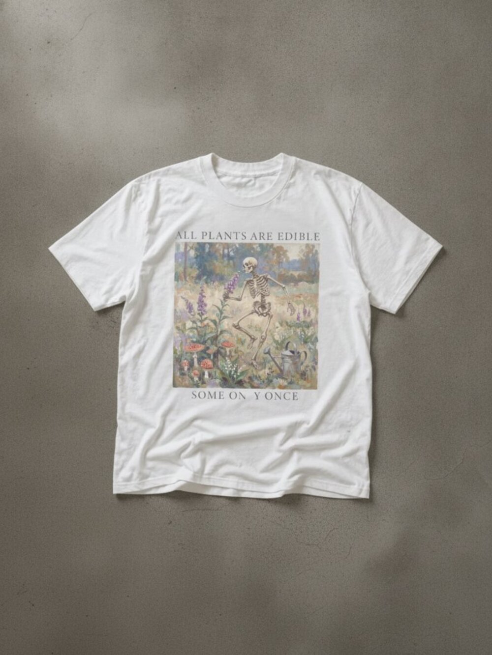 All Plants Are Edible Graphic Tee | Funny Botanical Skeleton Garden T-Shirt